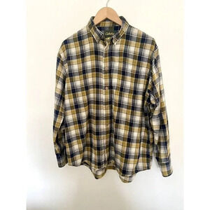 Men's Cabela's Button Down Shirt Sz L Grey Yellow Plaid Grunge Nirvana 90s Y2K